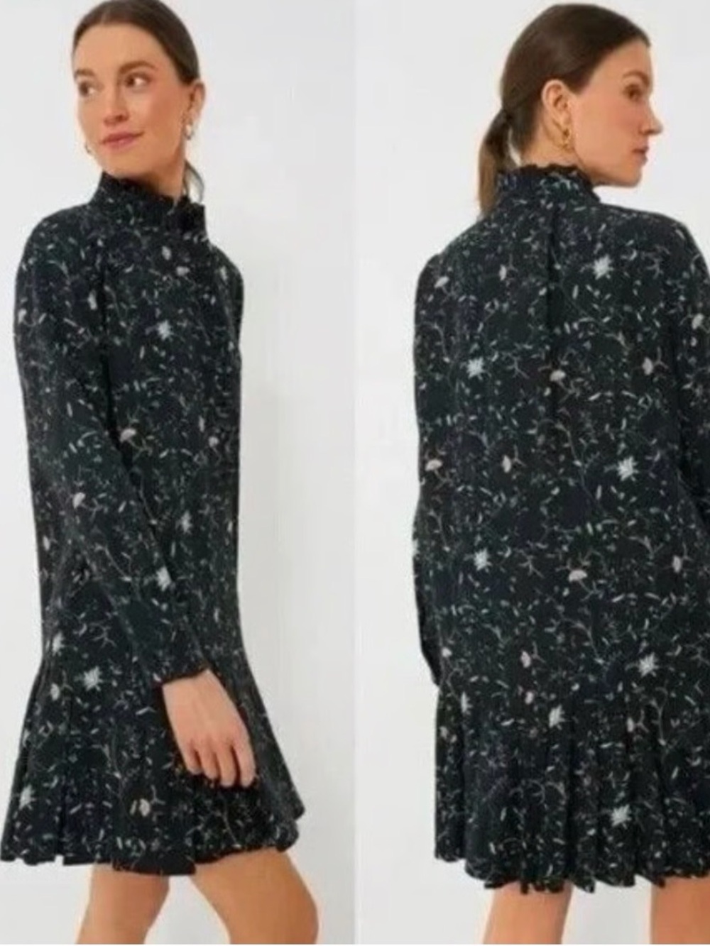 Tuckernuck Black Floral Long-Sleeve Ruffle-Hem Dress